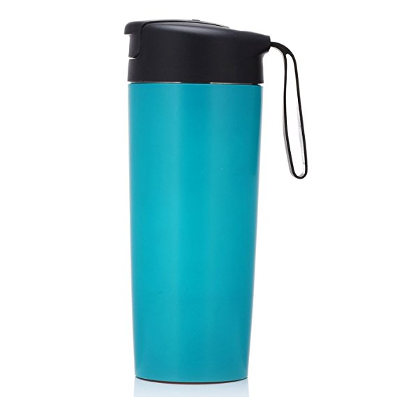 No Spill Mug, Travel Mug Never Fall Over, Magic Suction Unspillable Mug Plastic BPA-free with Handle and Tea Strainer (Blue)
