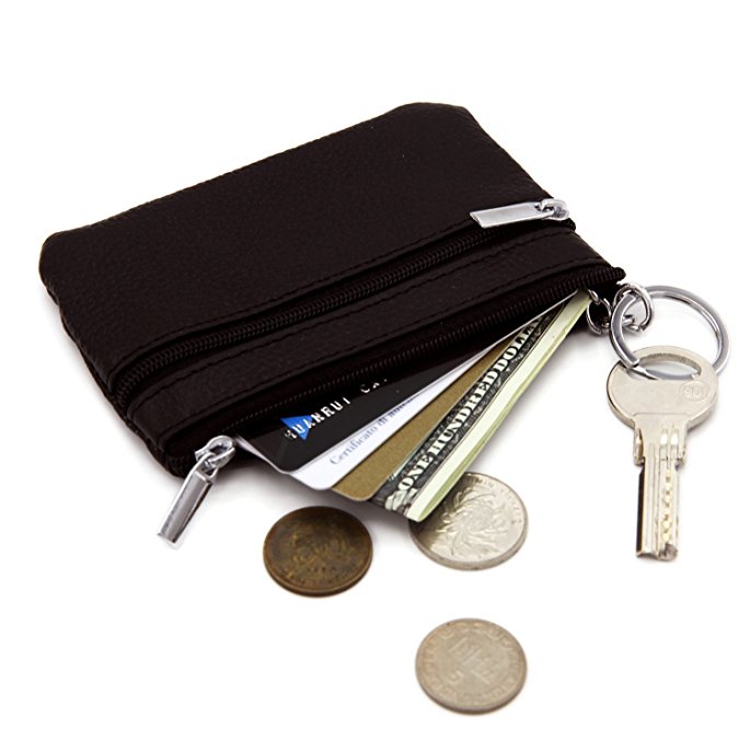 Zhoma RFID Blocking Womens Genuine Leather Zipper Change Purse Coin Wallet Card Holder with Key Ring