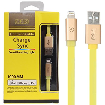 Dmg Mfi Certified 1Mtr 8 Pin Lightning Cable Glow Usb Sync And Data Transfer For Apple Iphone 5/ 6/6S/6Plus/ Apple Ipad Air/Air 2/Ipad Mini (Yellow)
