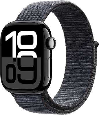 Apple Watch Series 10 [GPS 42mm] with Jet Black Aluminium Case with Ink Sport Loop. Fitness Tracker, ECG App, Always-On Retina Display, Carbon Neutral