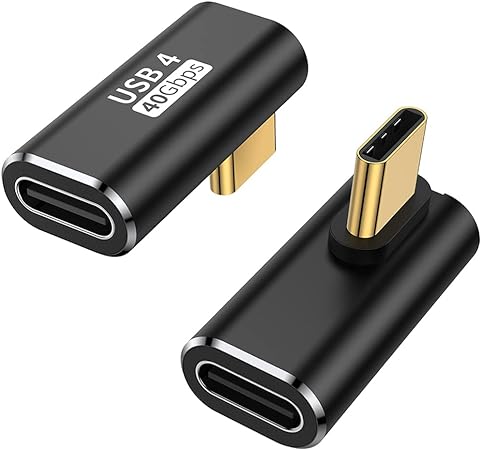 AuviPal 90 Degree USB C Adapter (2 Pack), 40Gbps USB C Male to USB C Female Right Angle Connector Extender for MacBook, iMac, iPad, Meta Quest, Tablet, Phones and More