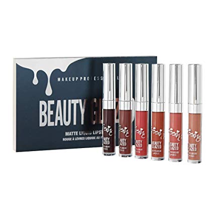 Beauty Glazed 6 PCS Matte Liquid Lipsticks Waterproof Long Lasting Holiday Kit Liquid Lipgloss Beauty Cosmetics Set