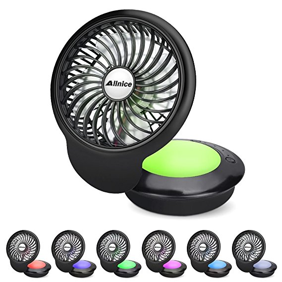 BicycleStore Desk Fan With Light USB Powered Table Fans Mini USB Fan 360 Degree Rotation Portable Personal Fan With Colorful Night Light for Office, Home, Outdoor, Powerful Wind, 3 Speed Setting