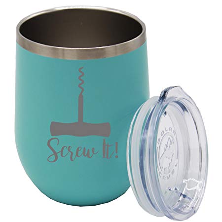 Funny Insulated Wine Tumbler Cup - Fun Wine Tumblers with Sayings Gifts for Women, Her, Mom (Teal, Screw it Style 12oz)