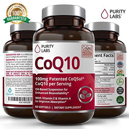Maximum Strength COQ10 60 Softgels 100mg Per Serving 60 Day Supply 2.6x Higher Total Coenzyme Q10 COQSOL® Absorption than normal COQ10
