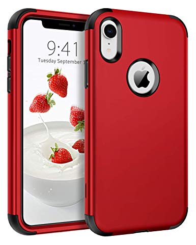 BENTOBEN iPhone XR Case, XR Case 3 in 1 Hybrid Hard PC Cover Soft Rubber Bumper Heavy Duty Slim Rugged Shockproof Full Body Girls Men Protective Phone Case for Apple iPhone XR (6.1 Inch), Red