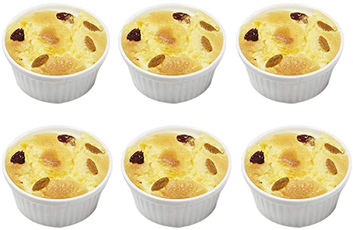 BPFY 6 Pack 8oz White Porcelain Ramekins Bakeware, Ceramic Souffle Dishes, Baking Cups for Custard, Pudding, Creme Brulee, French Onion Soup Bowls