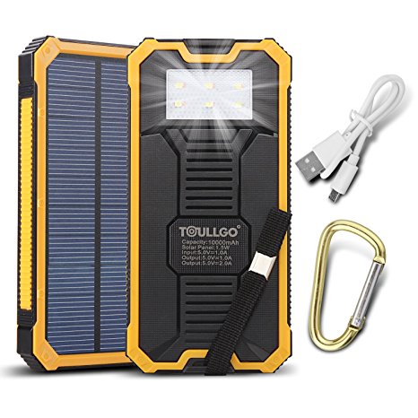 Solar Power Bank Solar Power Bank Charger 10000mah Waterproof Shock-Resistant Solar Power Bank Battery Charger for Cell Phone iPhone 5s 6 6s Plus Samsung galaxy S5 S6 S7 (Yellow)