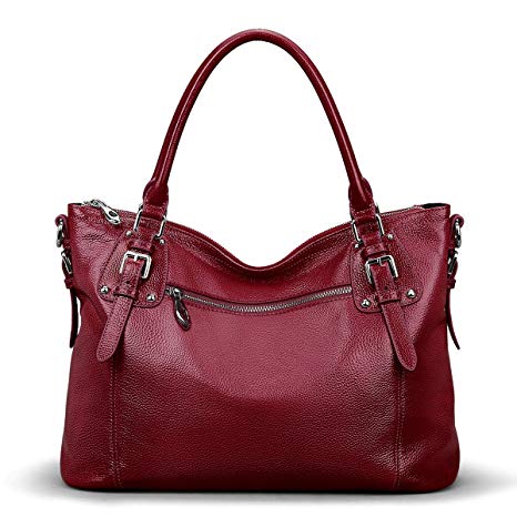 S-ZONE Women's Vintage Genuine Leather Tote Large Shoulder Bag Upgraded Version with Outside Pocket