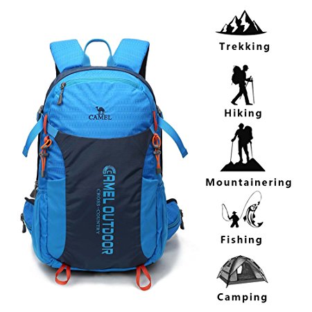 CAMEL CROWN Lightweight Hiking Backpack, Waterproof 30L Travel Backpack Outdoor Camping Dayback(Blue)