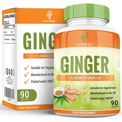 Ginger Root Extract 12000mg - High Strength Supplement - 20:1 Extract - For Men and Women - Suitable for Vegetarians - 90 Tablets (3 Month Supply) by Earths Design