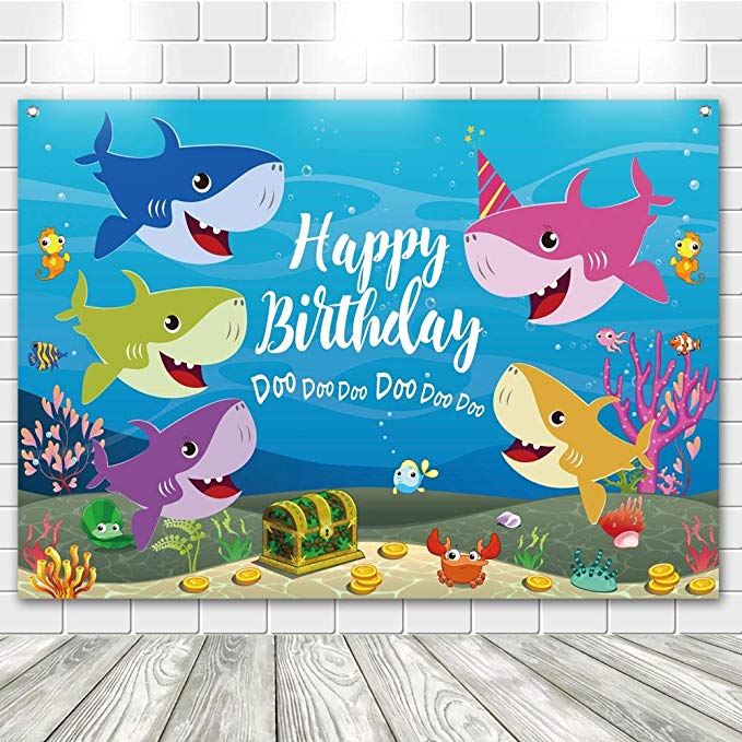 econious Baby Shark Backdrop, 7X5ft Baby Shark Photography Backdrop forfor Studio Props Photo Backdrop, Resistant Fleece-Like Cloth Fabric, Grommets with Top