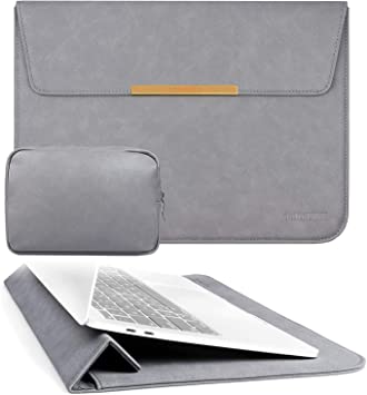 TOWOOZ 13.3 Inch Laptop Sleeve Case Compatible with 2016-2020 MacBook Air / MacBook Pro 13-13.3 inch / iPad Pro 12.9 / Dell XPS 13/ Surface Pro X , PU Leather Bag (13-13.3, PU Gray)