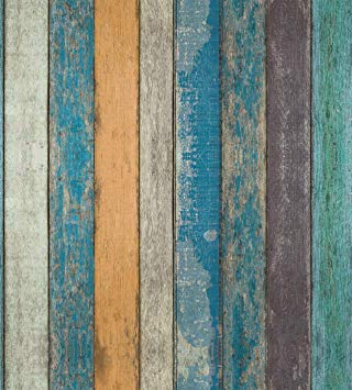 Rustic Plank Wood Wallpaper - Wood Peel and Stick Wallpaper - Contact Paper or Wall Paper - Removable Wallpaper - Prepasted Wallpaper - Blue Green Yellow Strips - 1.48 ft. x 9.83 ft. (17.71" x 118")
