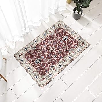 Super Area Rugs - 2X3 Machine Washable Rug Traditional Vintage Rug for Doorway - Burgundy, 2' x 3'