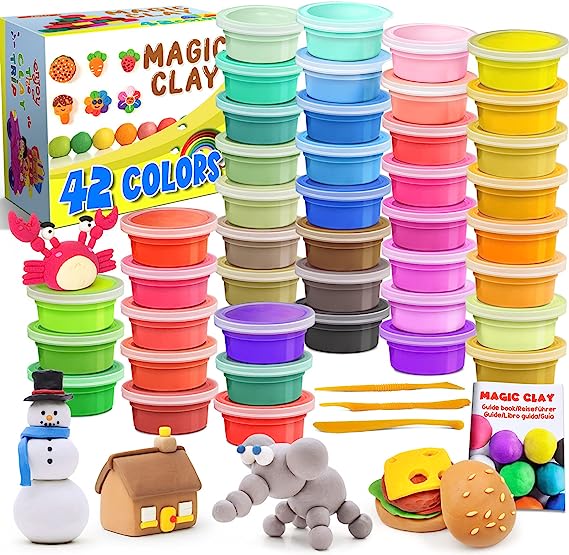 Air Dry Clay 42 Colors, Modeling Clay for Kids, DIY Molding Magic Clay for with Tools, Soft & Ultra Light, Toys Gifts for Age 3 4 5 6 7 8  Years Old Boys Girls Kids
