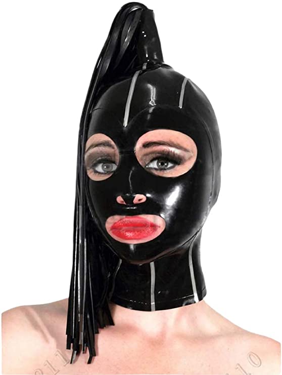 Latex Rubber Full Face Mask with Single Black & White 60cm Streamers Party Dress Hoods Customized 0.4MM