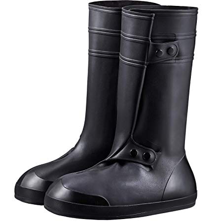 USHTH Black Waterproof Rain Boot Shoe Covers,The Reusable Slip-Resistant Foldable Overshoes (1 Pair)