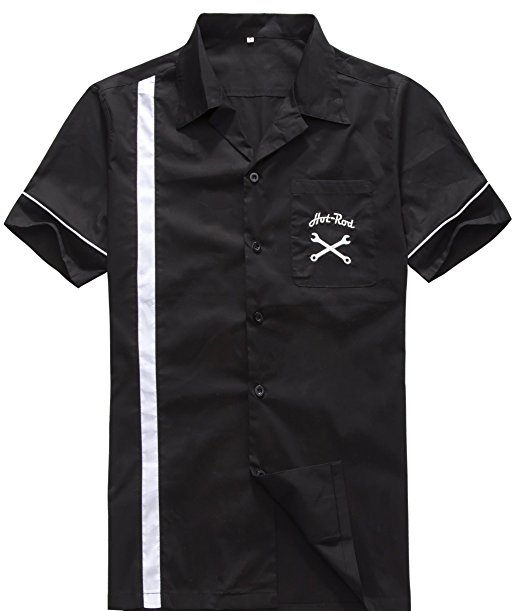 Candow Look mens vintage work shirts cotton black&white hot rod garage
