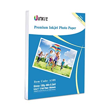 Glossy Photo Paper 8.5x11-100Sheets Uinkit Inkjet Paper 8.5Mil 180Gsm for Inkjet Printer