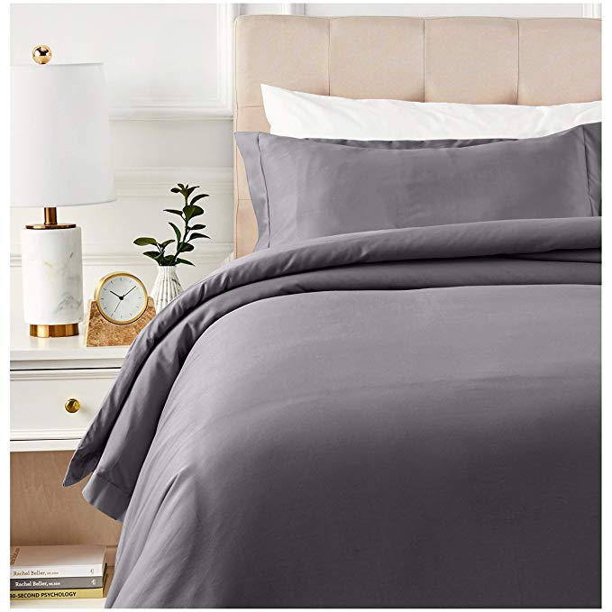 AmazonBasics 400 Thread Count Cotton Duvet Cover Set with Sateen Finish - Twin, Dark Grey