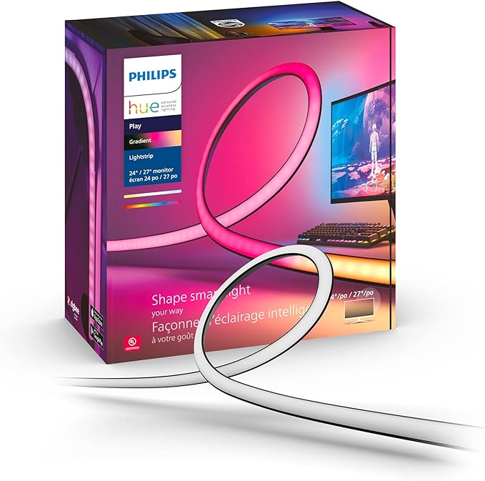 Philips Hue White and Color Ambiance Play Gradient 24-27” LED Lightstrip for PC Monitors - Requires Hue Bridge - Control with Hue Sync App - Compatible with Alexa, HomeKit, and Google Assistant