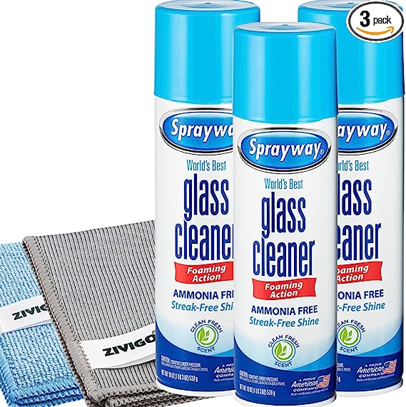 Sprayway Glass Cleaner, Foam Action, 19 Fl Oz 3 Pack - Bundled With 1 Lint-Free Cloth Special for glass and windaws, And 1 Microfiber Cloth