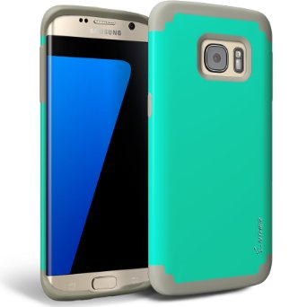 Galaxy S7 Edge Case, Enther [Snug Cushion] Rugged Heavdy Duty Protection Armor Dual Layer Hybrid Full Body Protective Case-Slim Fit-One Year Warranty-Color: Teal