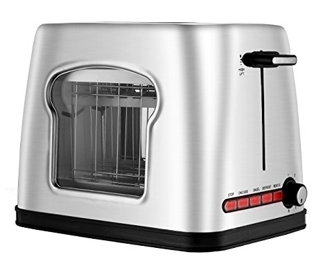 Gourmia GWT430 Stainless Steel Wide Slot Toaster With See Through Window, 4 Toast Settings for Bread & Bagels, 6 Adjustable Temperature Controls