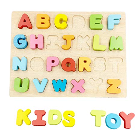 Mailesi ABC Wooden Letters Blocks Alphabet Puzzle Board Games Kids Toddlers Preschool Early Learning Educational Toys