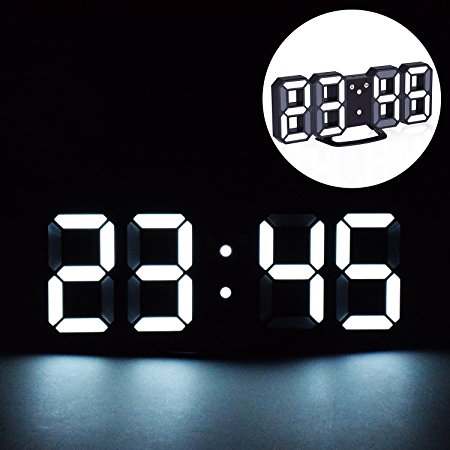 EVILTO LED Digital Alarm Clock with Night Light, 3D Number Style Modern Wall/Mounted/Desk/Shelf Clocks with Adjustable Brightness, Snooze Function for Home Bedside Office School 8.4"