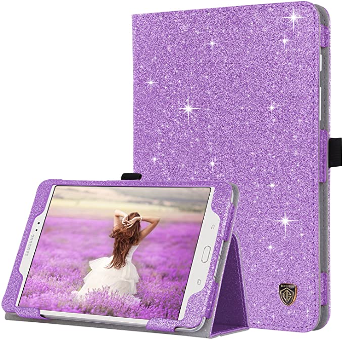 BENTOBEN Galaxy Tab A 8.0 (2015) Case, Slim Lightweight Glitter Sparkly Bling Flip Folio PU Leather Stylus Holder Auto Sleep/Wake Protective Smart Cover for Samsung Galaxy Tab A 8.0 SM-T350, Purple