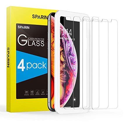 [4 Pack] Screen Protector for iPhone Xs Max, SPARIN Tempered Glass Screen Protector with Alignment Frame for iPhone Xs Max, Highly Responsive/Case Friendly/Bubble Free, 6.5 Inch