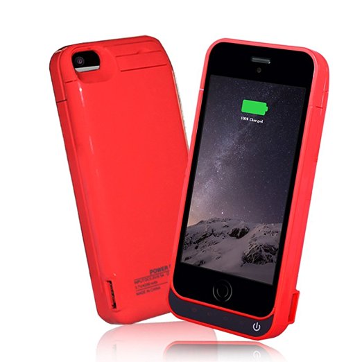 YHhao for iPhone 5s Charger Case, iPhone 5 Battery case , 4200mah External Battery Bank with Kick Stand for Apple iPhone 5s/5/5c, Full Body Protection (no cable included) (RED)