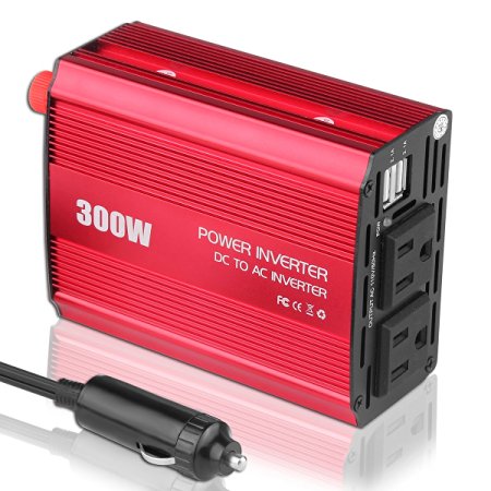 ONEVER 300W Car Power Inverter Converter DC 12V to AC 110V Dual Outlets Modified Sine Wave Power with Dual USB 5V/2.1A Output