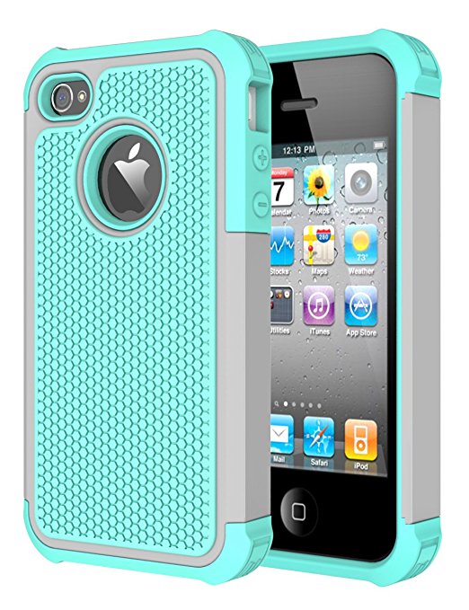 iPhone 4 Case, iPhone 4S Case, CHTech Fashion Shockproof Durable Hybrid Dual Layer Armor Defender Protective Case Cover for Apple iPhone 4S/4 (Light blue Gray)