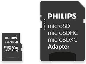 Philips Tarjeta SDXC de 256 GB   Adaptador SD UHS-I U1 Reads up to 80 MB/s A1 Fast App Performance V10 Memory Card for Smartphones, Tablet PC, Lector de Tarjetas