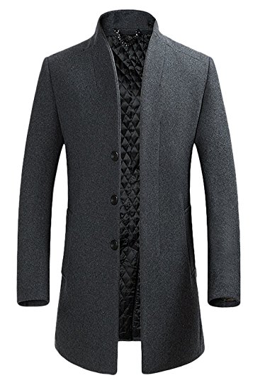 YOUTHUP Mens Wool Blend Winter Jacket Slim Fit Thick and Warm Overcoat