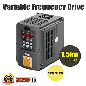 Konmison VFD Drive VFD 110V 1.5KW 3HP VFD Inverter Variable Frequency Drive Inverter for Spindle Motor Speed Control (110V 1.5kw VFD)