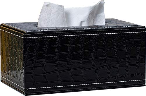 Cq acrylic Rectangular PU Leather Tissue Box Cover Holder,Modern Square Facial Tissue Holder Case Dispenser for Home and Car Decoration,Black