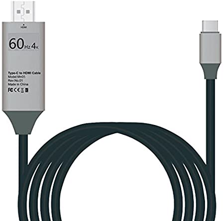 USB C to HDMI 6 Foot Adapter Cable 4K@60HZ (Thunderbolt 3) by Moona for MacBook Pro 2017 2016, iMac, Galaxy S8 S8 Plus S9 Note 8 9, LG V20 V30, Google Chromebook Pixel, Dell XPS Surface Book 2 Type C