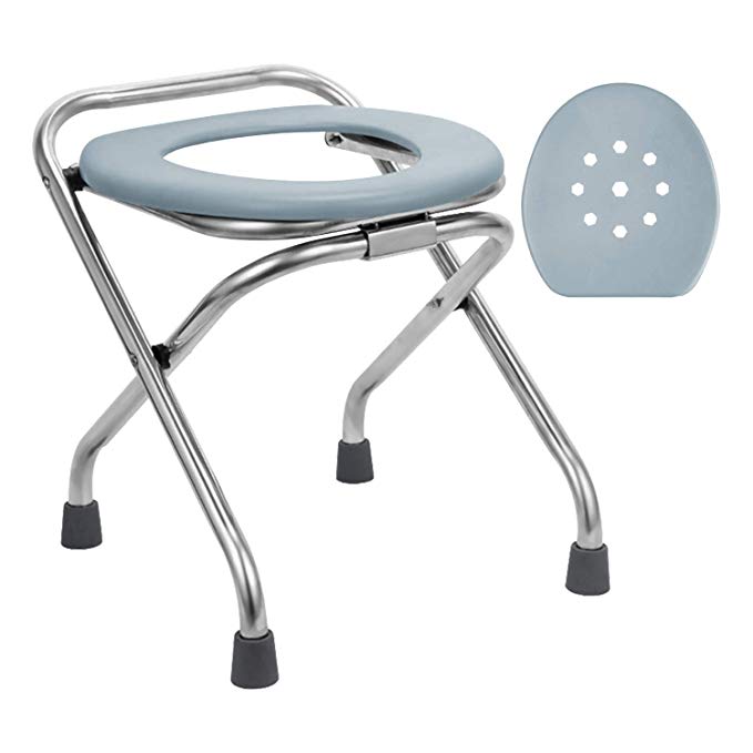 BLIKA Stainless Steel Folding Commode Portable Toilet Seat, Commode Chair with Lid, Toilet Seat Converts into Folding Stool Perfect for Camping, Hiking, Trips, Construction Sites, Steam Seat