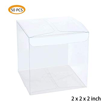 Lot of 50pcs 2x2x2 inches ( 5x5x5cm ) Clear Plastic Candy Gift Boxes Thick PVC Anti Scratch Holiday Wedding Party Favor
