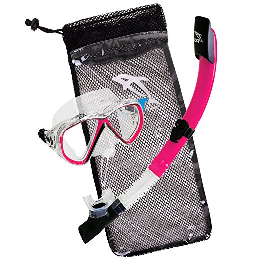 IST Snorkeling Combo Set: Mask, Semi-Dry Snorkel, Mesh Travel Bag (Adult and Junior sizes)