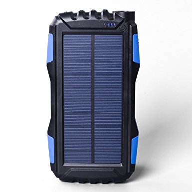 Soluser 25000mAh Portale Solar Power Bank Shockproof/Dustproof 2.1A USB Output Battery Bank, Outdoor Solar Charger Phone External Battery with Strong LED light for iPad iPhone Android cellphones