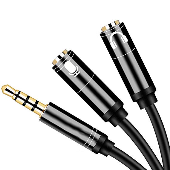 Headset Adapter Headphone Mic Y Splitter Cable, 3.5mm Stereo Audio Male to 2 Female Separate Audio Microphone Plugs Compatible for PS4 Controller, Xbox One, Laptop, Phone, PC Gaming Headset