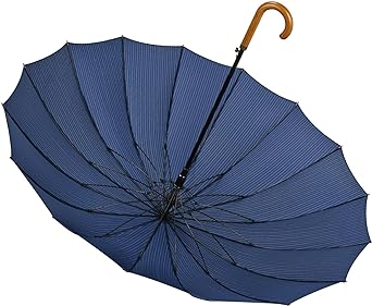 ACEIken Umbrella Windproof Strong Large 54 Inch Umbrella - Classic Wooden Handle, Durable Strong 16 Ribs, Automatic Open - Wind Resistant, Stormproof - for Men and Women - Stripe Navy