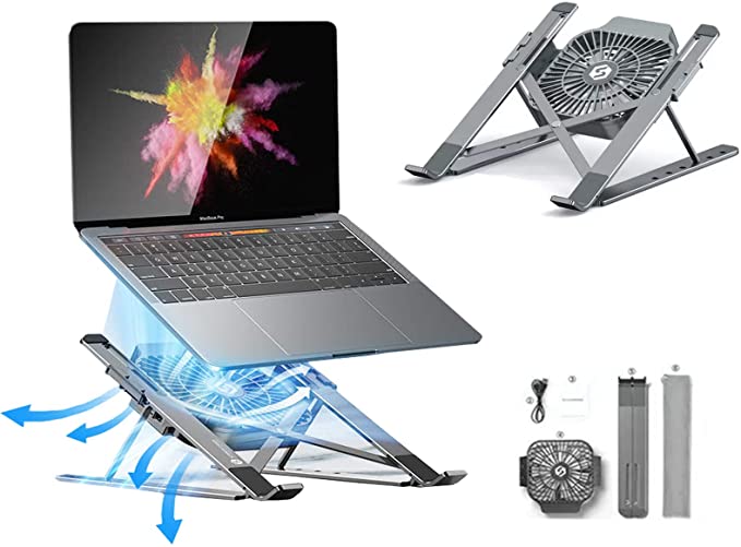 Portable Laptop Stand, Adjustable Aluminum Alloy Notebook Holder for 11-17inch Laptop Tablet ,Stand with Fan Cooling for HP DELL Notebook MacBook Air Pro Stand Holder Cooler