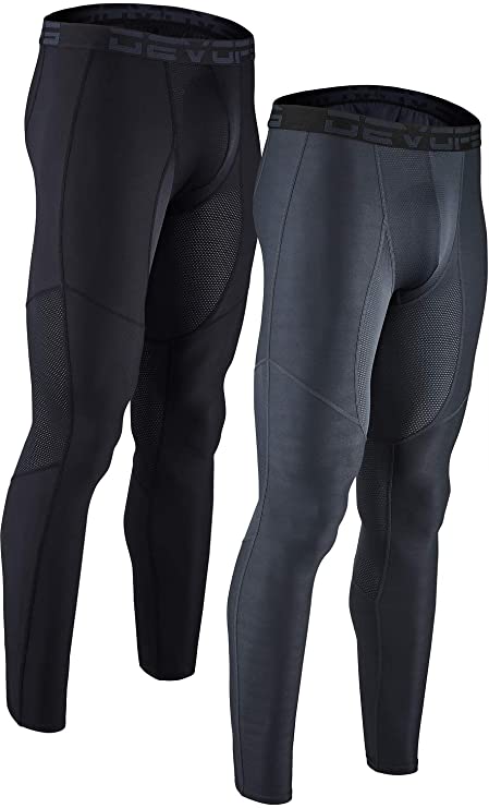 DEVOPS Men's 2 Pack Compression Cool Dry Tights Baselayer Running Active Leggings Pants