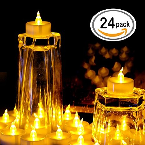 OMGAI 24 PCS LED Tea lights Battery-Powered Small Flickering Flameless Candles -Amber Yellow